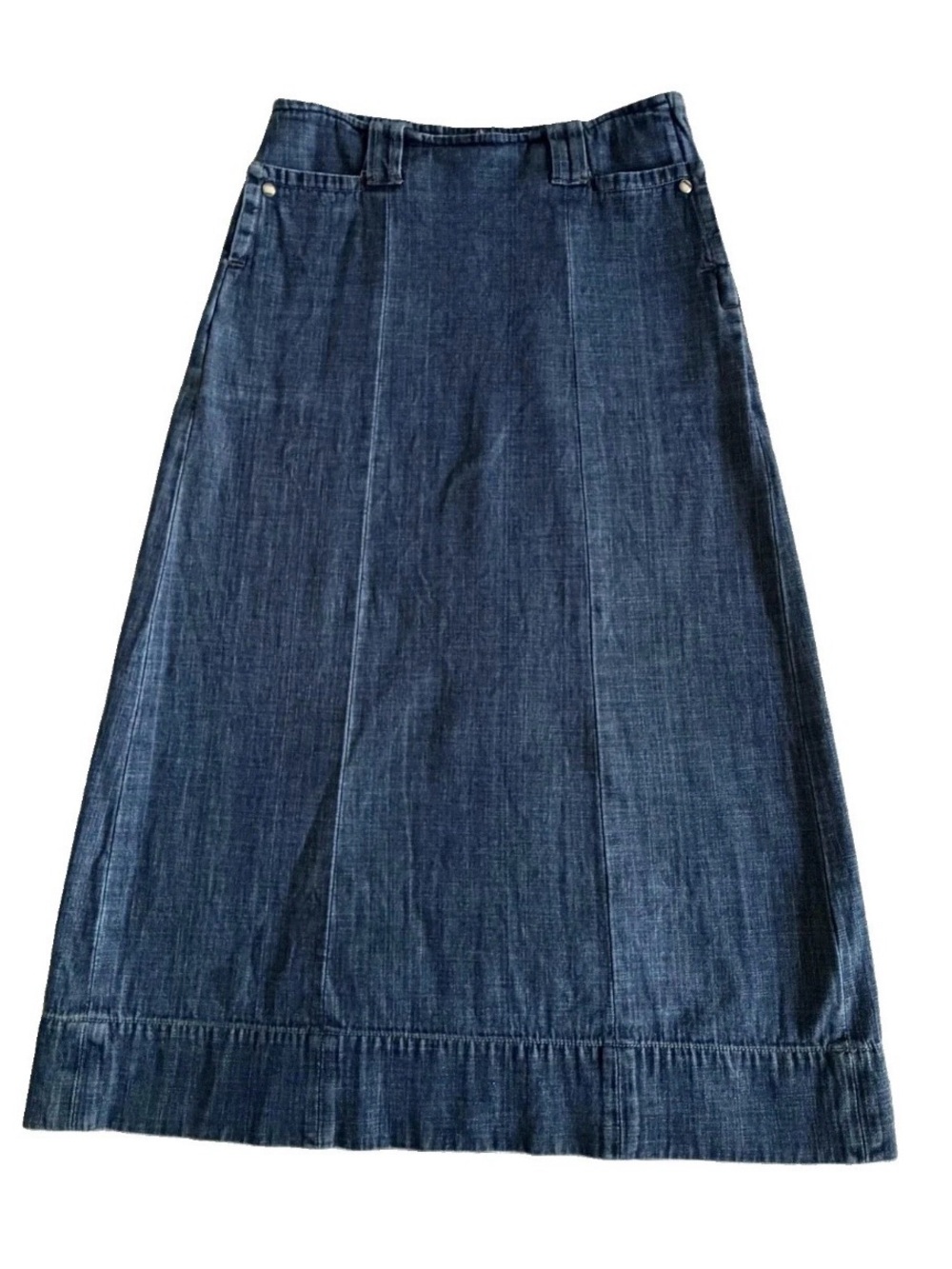 White Stuff Skirt Womens 10 Blue Denim A-Line Midi Cottagecore Cabincore Teacher